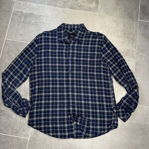 Rails Brushed Lennox Indigo Grey Plaid Flannel Button Down Shirt Men’s Large